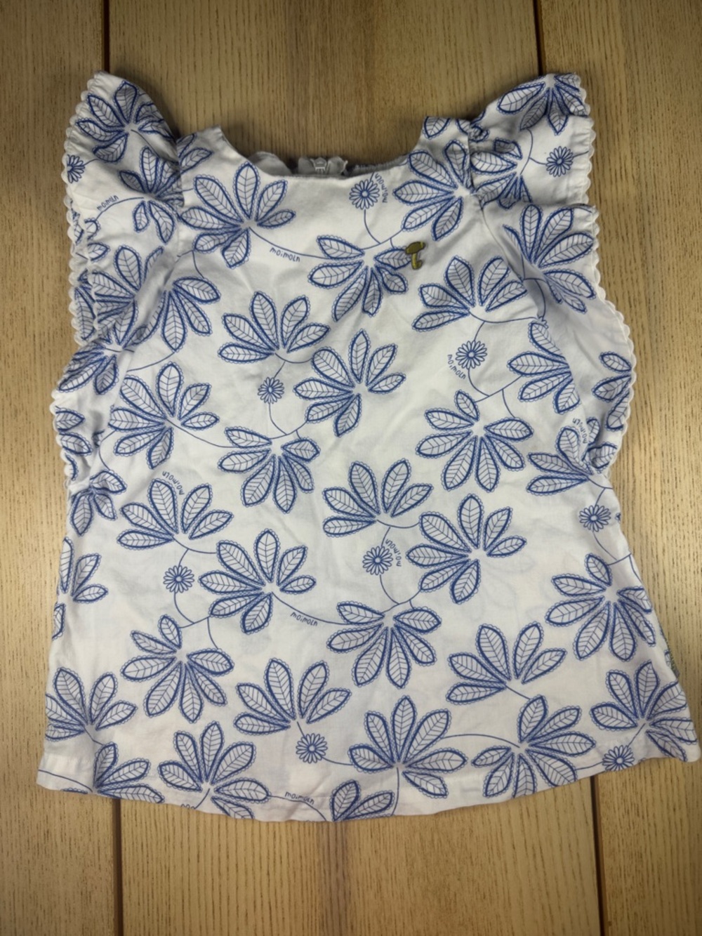 Moimoln Girls White Blue Floral Flutter Sleeve Top Blouse Mushroom Charm